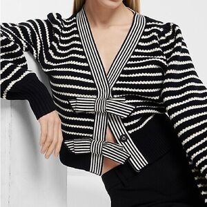 Express Striped Black and White Women's Sweater with Bows XL